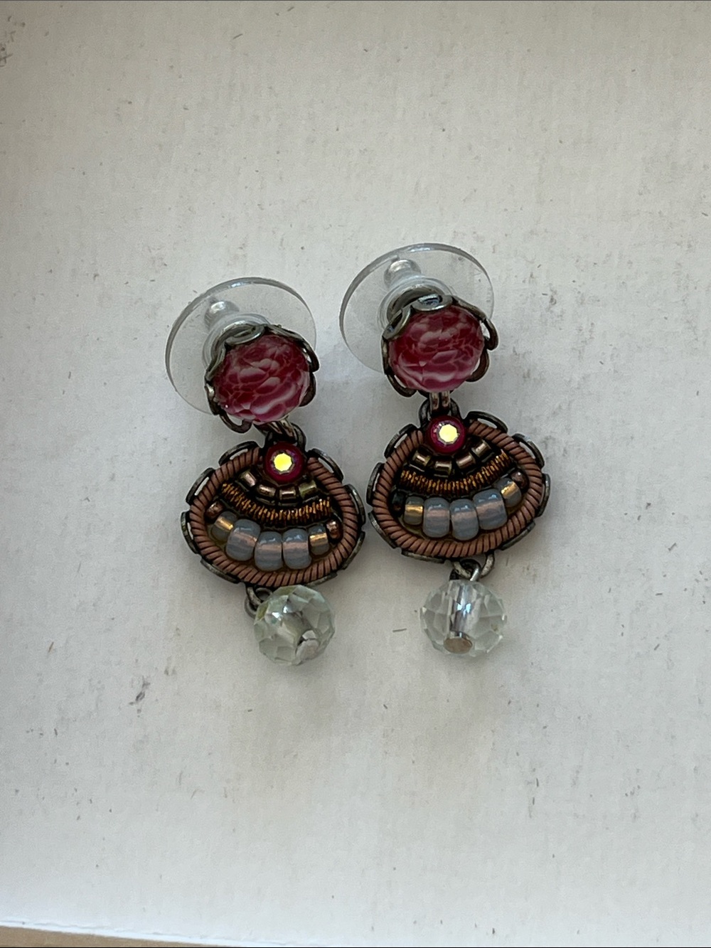 Sundance Rose Pink and Bronze Bead Drop Earrings